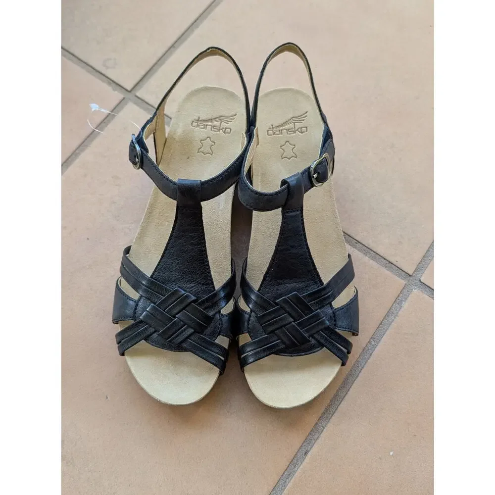 DANSKO TIA Milled Burnished chunky wedge Sandals, size Women's 10